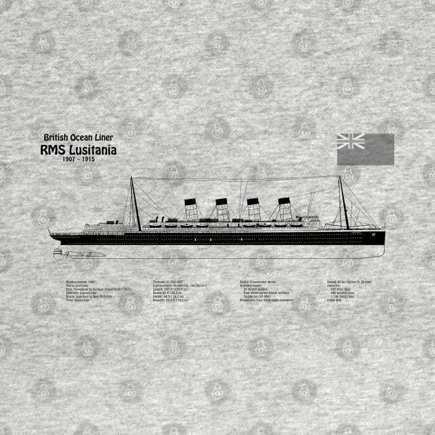 RMS Lusitania ship plans. Cunard Ocean Liner -  SDpng by SPJE Illustration Photography